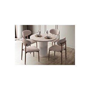 Alora Bohem 100 Çap 4 Sandalye Yuvarlak Mutfak Masa Seti̇ Traverten Traverten