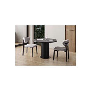 Alora Bohem 100 Çap 2 Sandalye Yuvarlak Mutfak Masa Seti̇ Senkron Si̇yah Siyah