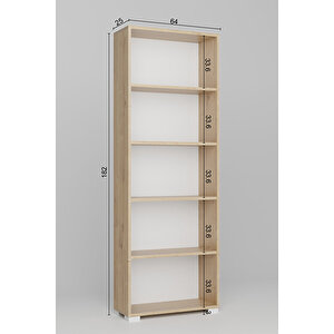 Lucas Serisi Safir Meşe 5 Raflı Kitaplık