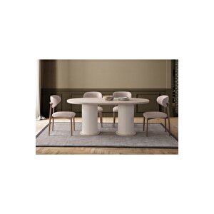 Alora Bohem Yemek Masasi Seti̇ 4 Sandalye Traverten Traverten