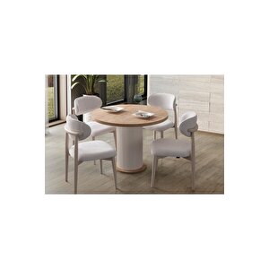Alora Bohem 100 Çap 4 Sandalye Yuvarlak Mutfak Masa Seti̇ Safi̇r Meşe Meşe