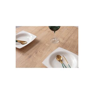 Alora Bohem 100 Çap 4 Sandalye Yuvarlak Mutfak Masa Seti̇ Safi̇r Meşe