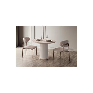 Alora Bohem 100 Çap 2 Sandalye Yuvarlak Mutfak Masa Seti̇ Traverten Traverten