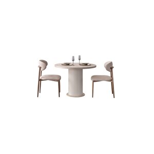 Alora Bohem 100 Çap 2 Sandalye Yuvarlak Mutfak Masa Seti̇ Traverten Traverten