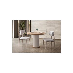 Alora Bohem 100 Çap 2 Sandalye Yuvarlak Mutfak Masa Seti̇ Safi̇r Meşe Meşe