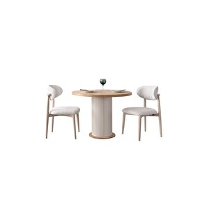 Alora Bohem 100 Çap 2 Sandalye Yuvarlak Mutfak Masa Seti̇ Safi̇r Meşe Meşe