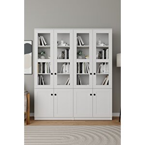 Lisa 8 Kapaklı Beyaz Vitrin Seti - Kitaplık Ve Çok Amaçlı Dolap