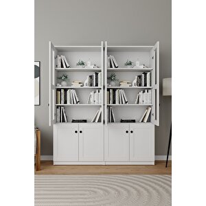Lisa 8 Kapaklı Beyaz Vitrin Seti - Kitaplık Ve Çok Amaçlı Dolap