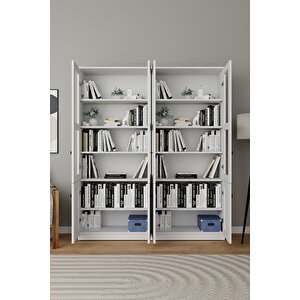 Lisa 8 Kapaklı Beyaz Vitrin Seti - Kitaplık Ve Çok Amaçlı Dolap