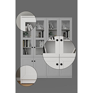 Lisa 8 Kapaklı Beyaz Vitrin Seti - Kitaplık Ve Çok Amaçlı Dolap