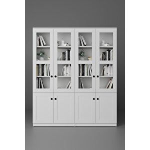 Lisa 8 Kapaklı Beyaz Vitrin Seti - Kitaplık Ve Çok Amaçlı Dolap