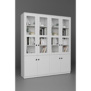 Lisa 8 Kapaklı Beyaz Vitrin Seti - Kitaplık Ve Çok Amaçlı Dolap