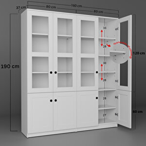 Lisa 8 Kapaklı Beyaz Vitrin Seti - Kitaplık Ve Çok Amaçlı Dolap