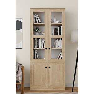 Lisa 4 Kapaklı Safir Meşe Vitrin -kitaplık Ve Çok Amaçlı Dolap