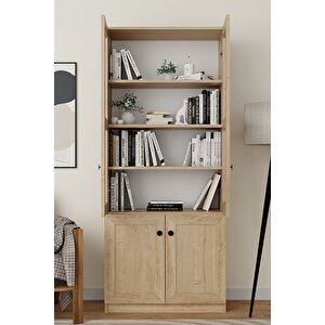 Lisa 4 Kapaklı Safir Meşe Vitrin -kitaplık Ve Çok Amaçlı Dolap
