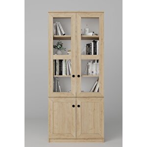Lisa 4 Kapaklı Safir Meşe Vitrin -kitaplık Ve Çok Amaçlı Dolap