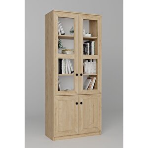 Lisa 4 Kapaklı Safir Meşe Vitrin -kitaplık Ve Çok Amaçlı Dolap