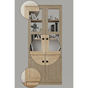 Lisa 4 Kapaklı Safir Meşe Vitrin -kitaplık Ve Çok Amaçlı Dolap