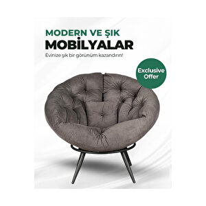 Prestige Milano Luxury Armchair | Modern Tay Tüyü Kumaşlı Tekli Berjer | Şıklık & Konforun Buluşması Füme
