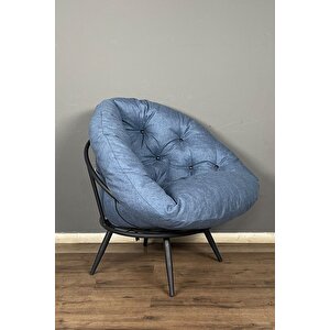 Floki Tekli Koltuk Berjer Keten Mavi Mavi