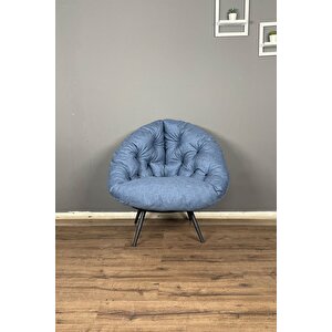 Floki Tekli Koltuk Berjer Keten Mavi Mavi