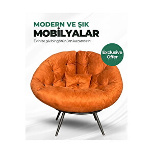 Prestige Milano Luxury Armchair | Modern Tay Tüyü Kumaşlı Tekli Berjer | Şıklık & Konforun Buluşması Turuncu