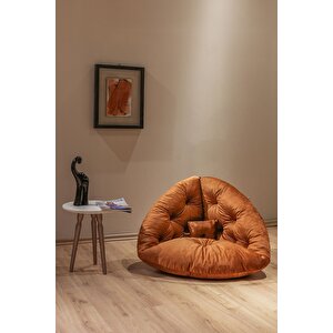 Lüx Turuncu Berjer Koltuk 92x92: Modern Tekli Salon Koltuğu - Armut Minderli Metal Sandalye Turuncu