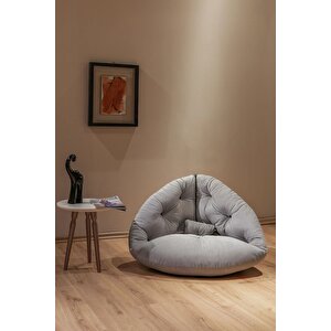 Lüx Gri Berjer Koltuk 92x92: Modern Tekli Salon Koltuğu - Armut Minderli Metal Sandalye Gri