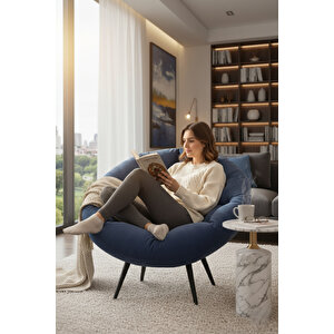 Lunare Maison Collection | Modern & Zarif Tekli Koltuk Berjer | Rahat Dinlenme Koltuğu Lacivert
