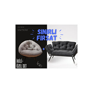 Elite Comfort Set | Premium Tekli Berjer + İkili Kanepe | Konforlu Oturma Takımı Gri
