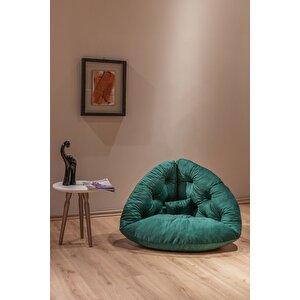 Lüx Yeşil Berjer Koltuk 92x92: Modern Tekli Salon Koltuğu - Armut Minderli Metal Sandalye Yeşil