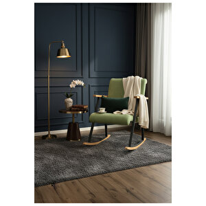 Premium Ahşap Sallanan Sandalye | Modern Tv Ve Dinlenme Koltuğu | Ergonomik Sallanan Berjer Yeşil