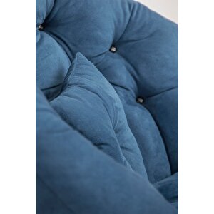 Lüx Lacivert Berjer Koltuk 92x92: Modern Tekli Salon Koltuğu - Armut Minderli Metal Sandalye Mavi