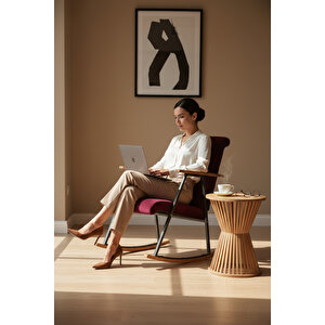 Premium Ahşap Sallanan Sandalye | Modern Tv Ve Dinlenme Koltuğu | Ergonomik Sallanan Berjer Mor