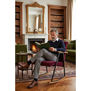 Premium Ahşap Sallanan Sandalye | Modern Tv Ve Dinlenme Koltuğu | Ergonomik Sallanan Berjer Mor