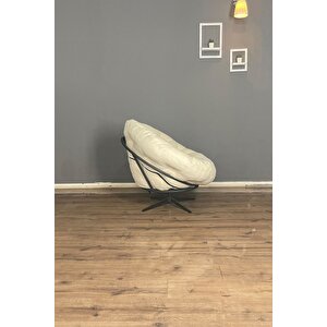 Ronin 360 Derece Döner Mekanizmalı Berjer Tekli Koltuk - Modern Ve Şık Tasarım - Krem