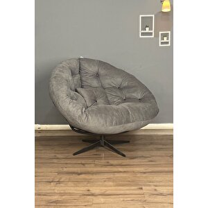 Ronin 360 Derece Döner Mekanizmalı Berjer Tekli Koltuk - Modern Ve Şık Tasarım - Füme Füme