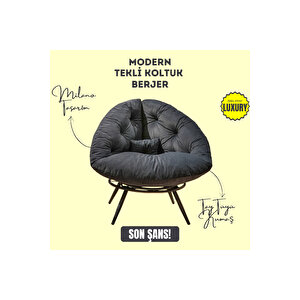 Aurelia Berjer | Riviera Collection | Modern & Zarif Tekli Koltuk Berjer | Rahat Dinlenme Koltuğu Füme