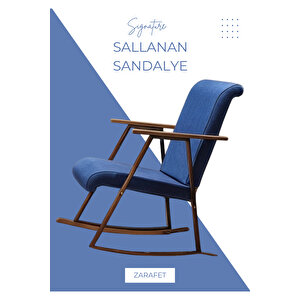 El İşçiliği Ahşap Detaylı Sallanan Koltuk | Ergonomik Tv Ve Dinlenme Koltuğu - Lacivert Lacivert