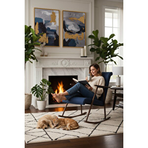 El İşçiliği Ahşap Detaylı Sallanan Koltuk | Ergonomik Tv Ve Dinlenme Koltuğu - Lacivert Lacivert