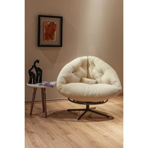 Thor 360 Derece Döner Mekanizmalı Berjer Tekli Koltuk Krem Krem