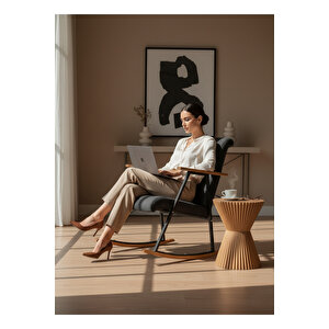 Premium Ahşap Sallanan Sandalye | Modern Tv Ve Dinlenme Koltuğu | Ergonomik Sallanan Berjer Gri