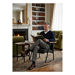 Premium Ahşap Sallanan Sandalye | Modern Tv Ve Dinlenme Koltuğu | Ergonomik Sallanan Berjer Gri