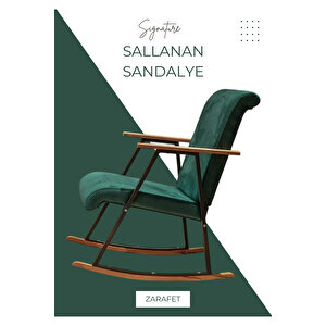 El İşçiliği Ahşap Detaylı Sallanan Koltuk | Ergonomik Tv Ve Dinlenme Koltuğu - Yeşil Yeşil