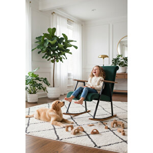 El İşçiliği Ahşap Detaylı Sallanan Koltuk | Ergonomik Tv Ve Dinlenme Koltuğu - Yeşil Yeşil