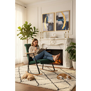 El İşçiliği Ahşap Detaylı Sallanan Koltuk | Ergonomik Tv Ve Dinlenme Koltuğu - Yeşil Yeşil