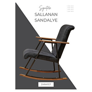 El İşçiliği Ahşap Detaylı Sallanan Koltuk | Ergonomik Tv Ve Dinlenme Koltuğu Füme