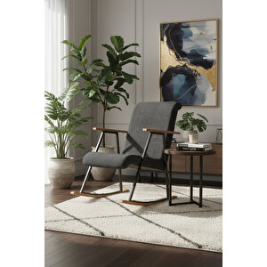 El İşçiliği Ahşap Detaylı Sallanan Koltuk | Ergonomik Tv Ve Dinlenme Koltuğu Füme