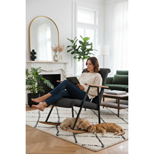 El İşçiliği Ahşap Detaylı Sallanan Koltuk | Ergonomik Tv Ve Dinlenme Koltuğu