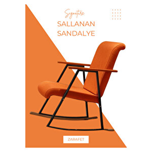 El İşçiliği Ahşap Detaylı Sallanan Koltuk | Ergonomik Tv Ve Dinlenme Koltuğu - Turuncu Turuncu
